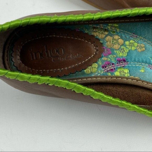 Indigo Womens Flats Size 6 Brown Slip on Embroidered Ballet Leather Ladies Shoes - Picture 10 of 12